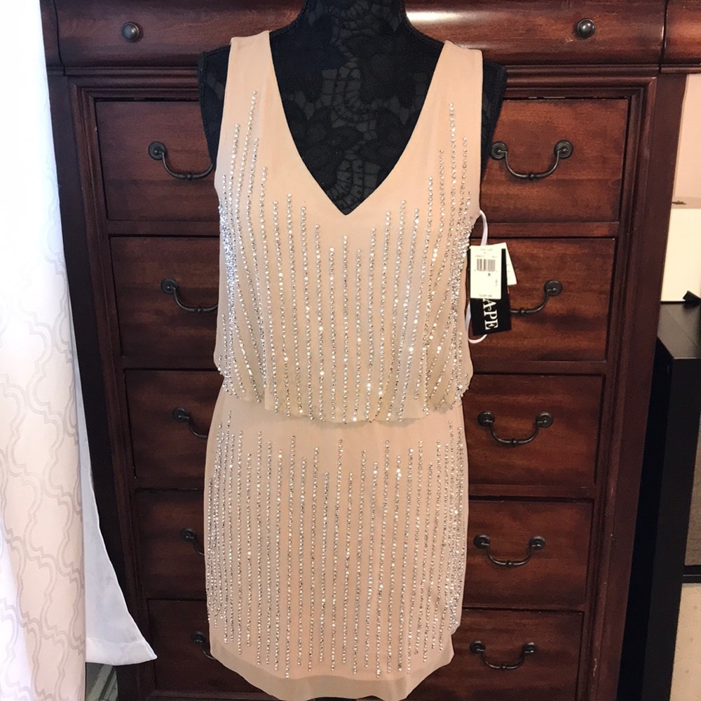NWT Xscape Nude color beaded dress.  Carrie like-8 - Picture 2 of 7